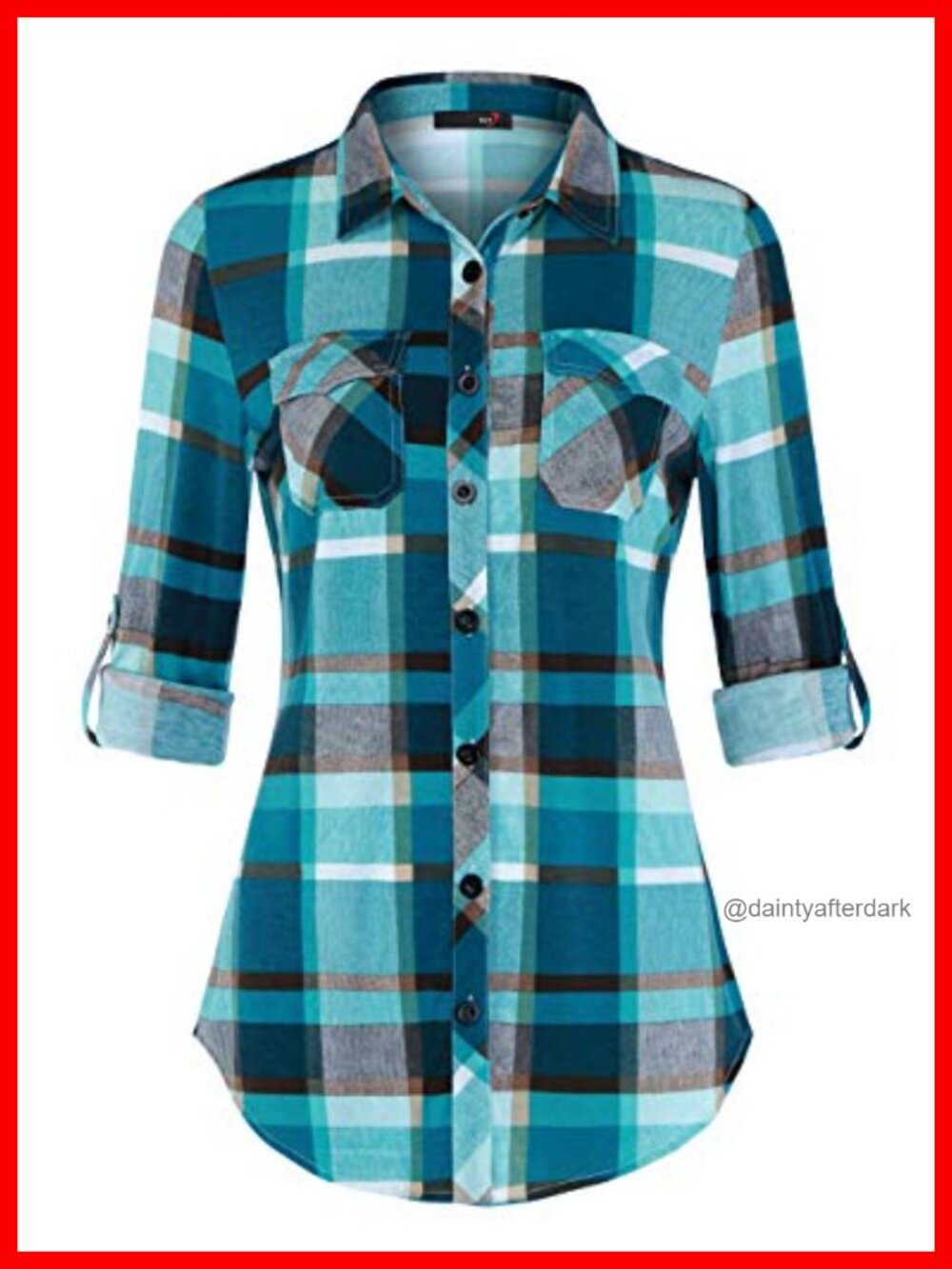 Soft Stretchy Plaid Button Down Shirt Long Sleeve Boyfriend Blouse